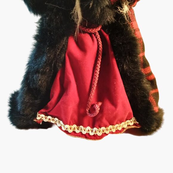 Santa Claus Figure Tree Topper Red Plaid Coat Faux Fur Brocade Trim Wood Scepter - Picture 8 of 9